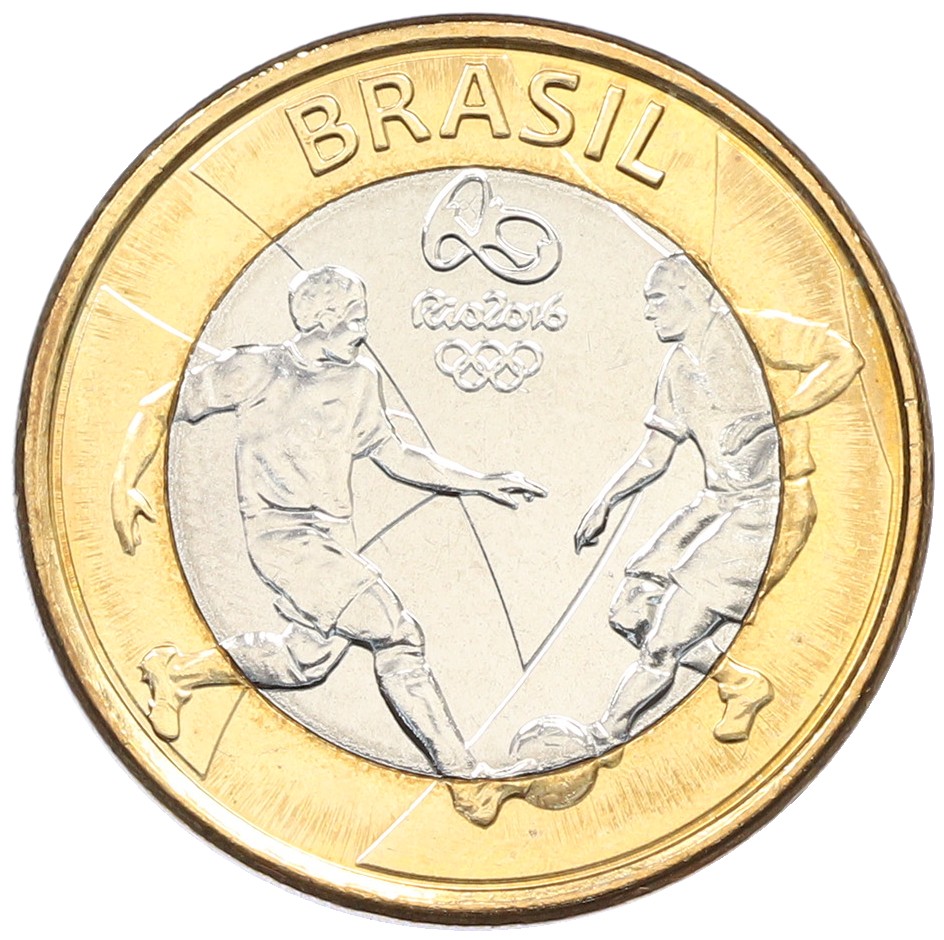 1 реал 2015 года Бразилия «XXXI летние Олимпийские Игры в Рио-де-Жанейро 2016 — Футбол» — Фото №1