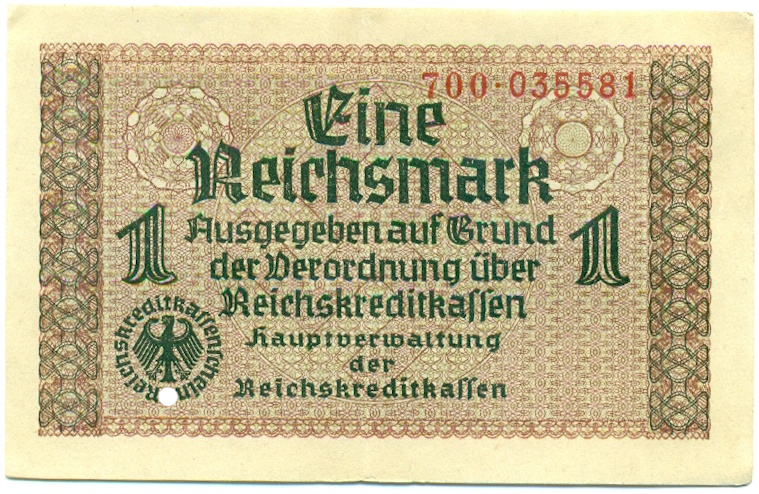 1 рейхсмарка 1939 года Германия (Для оккупированных территорий) — Фото №1