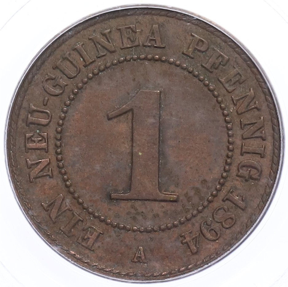 1 пфенниг 1894 года А Германская Новая Гвинея — в слабе PCGS (MS62BN) — Фото №1