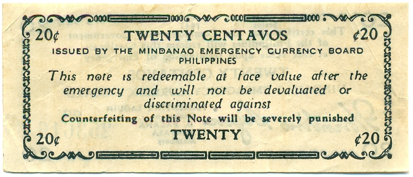 20 сентаво 1943 года Филиппины — провинция Минданао — Фото №2