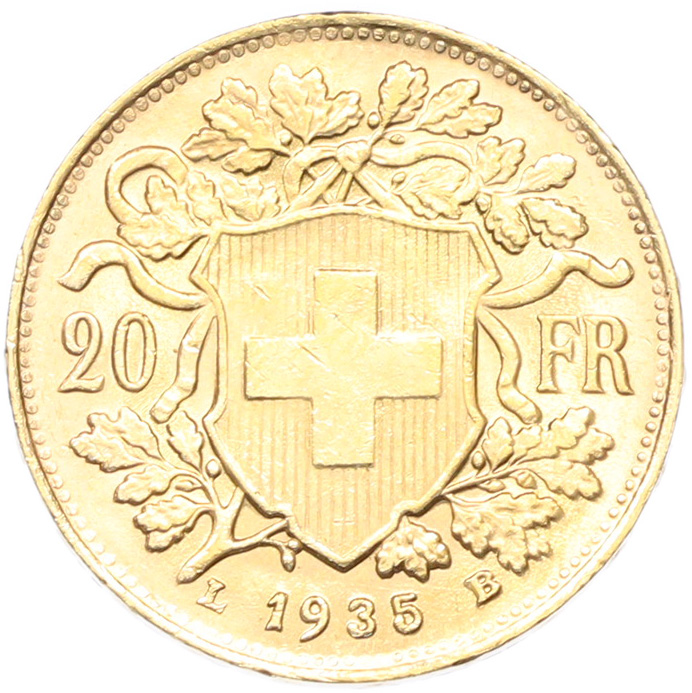 20 франков 1935 года Швейцария — Фото №1