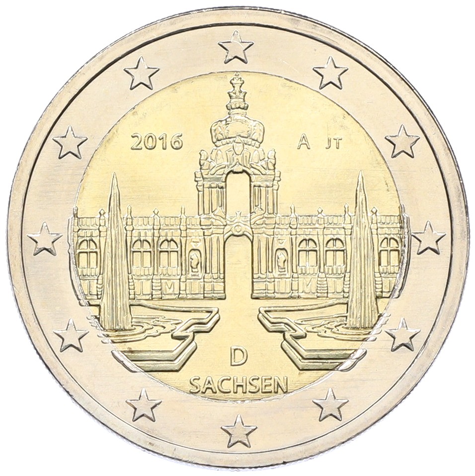2 евро 2016 года A Германия «Федеральные земли Германии — Саксония (Цвингер)» — Фото №1