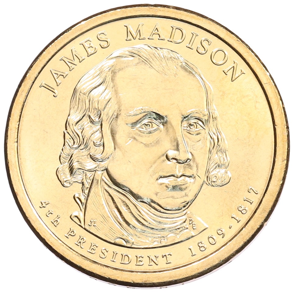 1 доллар 2007 года Р США «4-й президент США Джеймс Мэдисон» — Фото №1