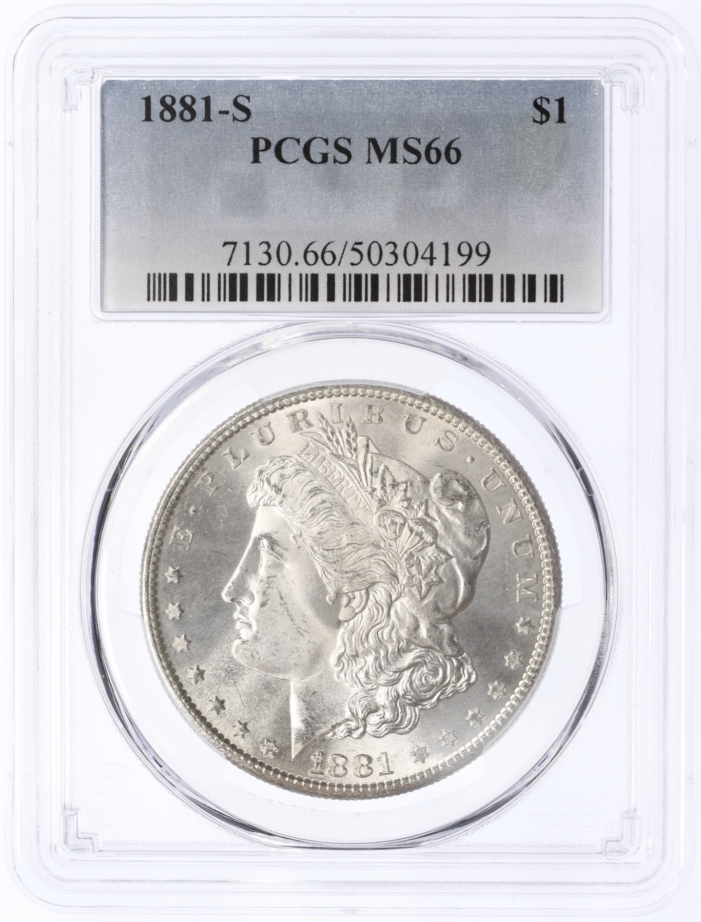 1 доллар 1881 года S США «Доллар Моргана» в слабе PCGS (MS66) — Фото №3