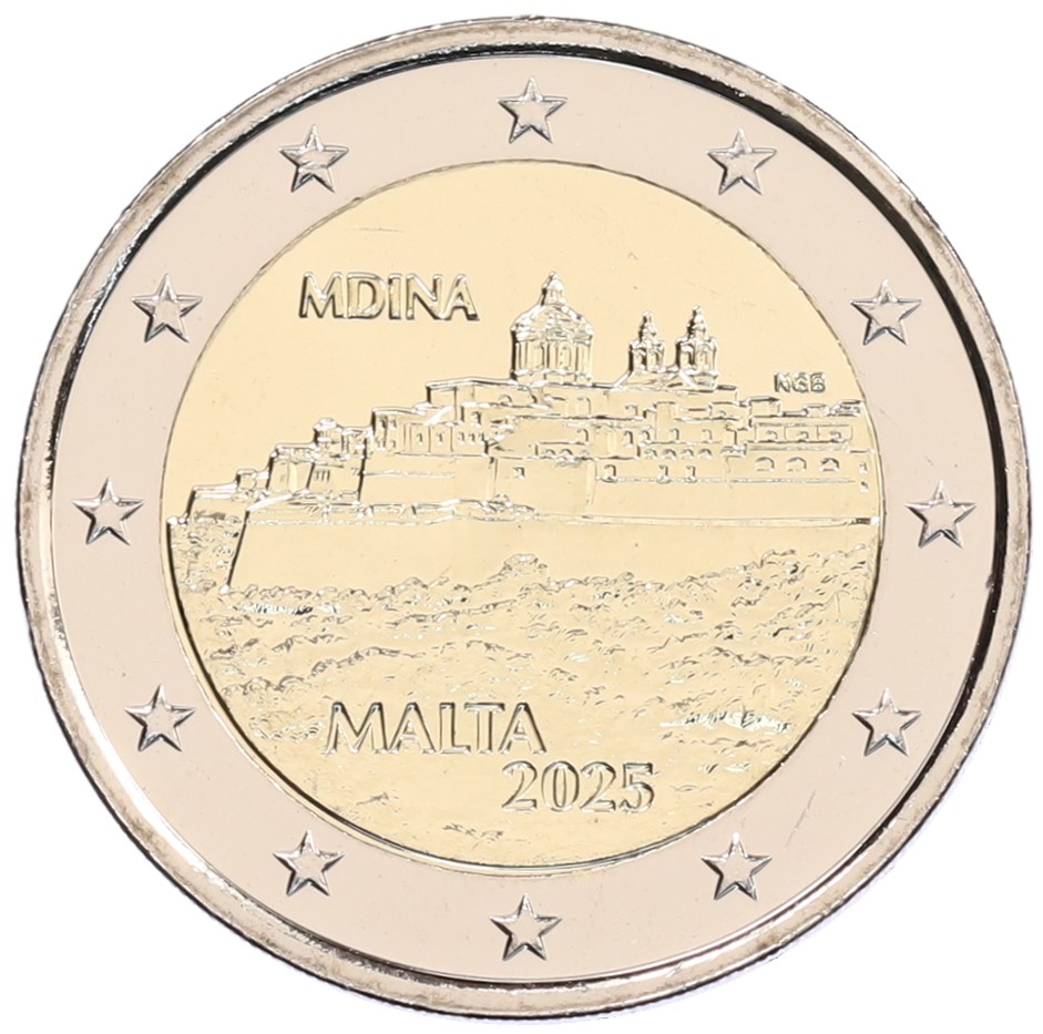2 евро 2025 года Мальта «Мальтийские стены — Мдина» — Фото №1