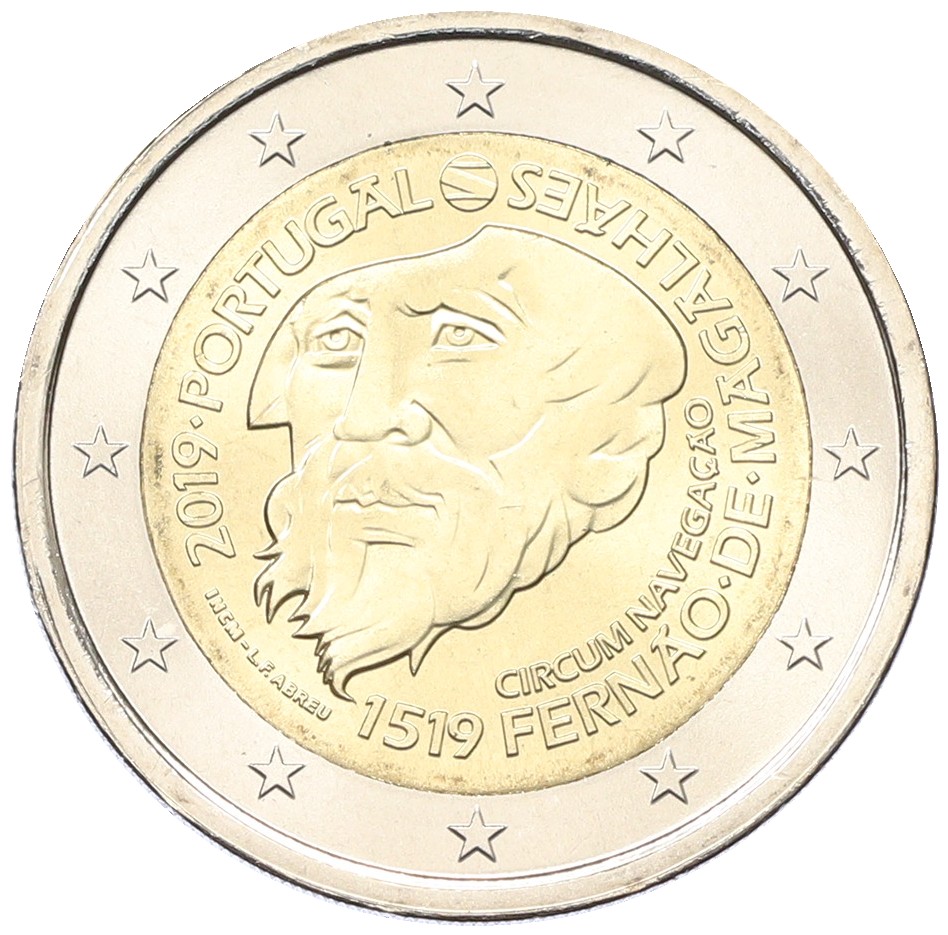 2 евро 2019 года Португалия «500 лет кругосветному плаванию Магеллана» — Фото №1