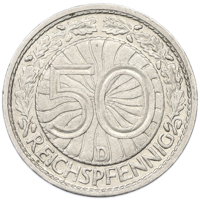 50 рейхспфеннигов 1929 года D Германия — Фото №2