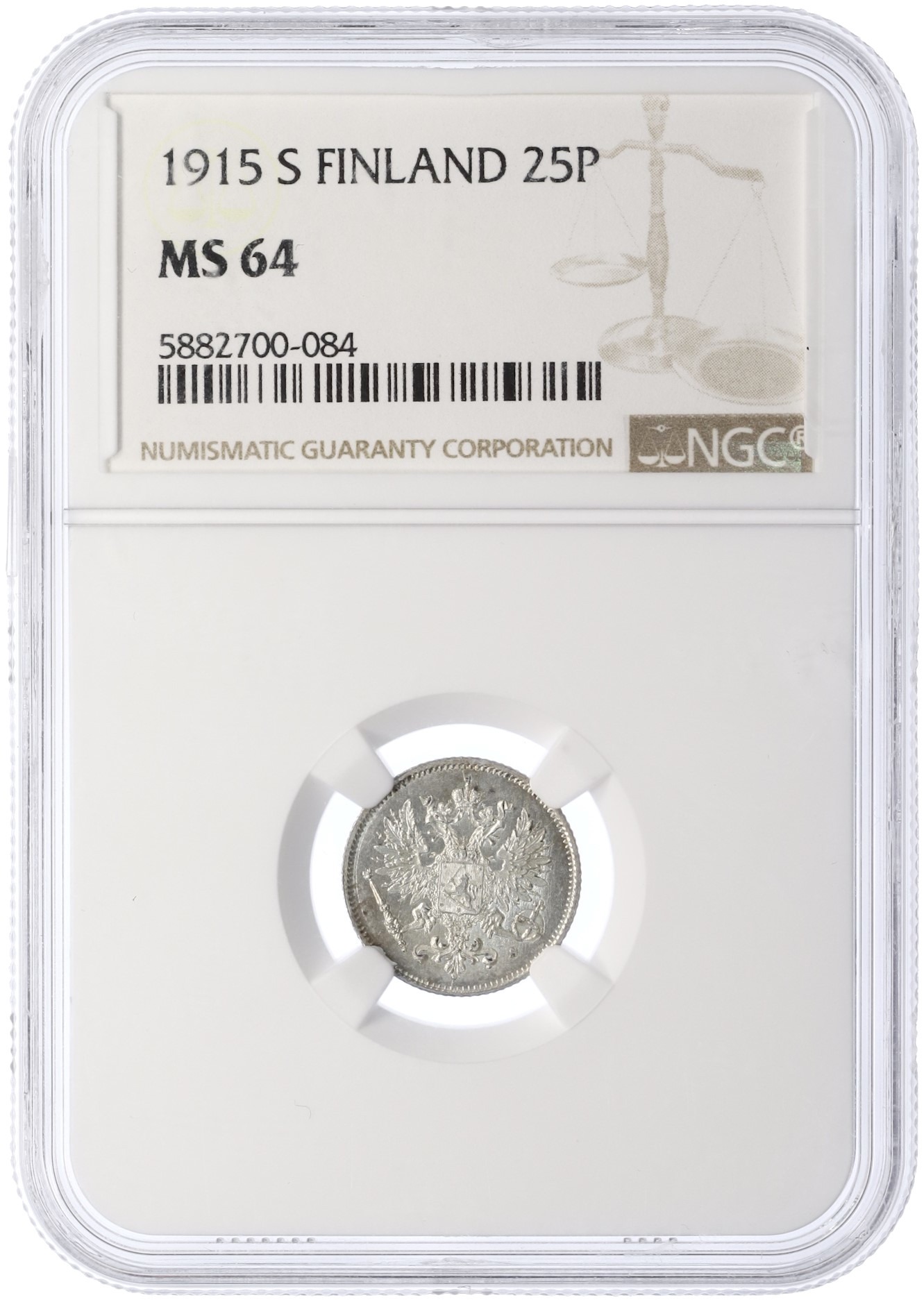 25 пенни 1915 года Русская Финляндия — в слабе NGC (MS64) — Фото №3