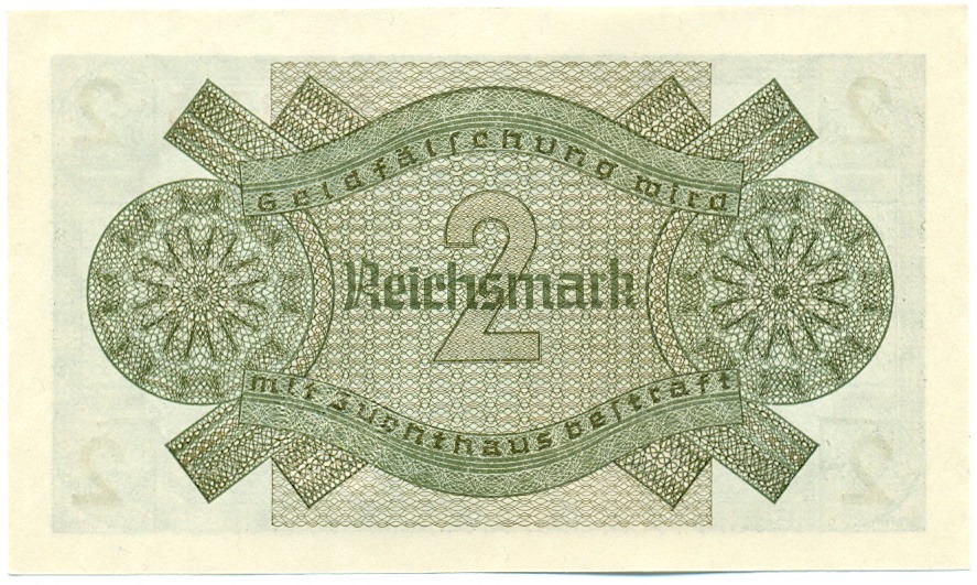 2 рейхсмарки 1940 года Германия (Для оккупированных территорий) — Фото №2