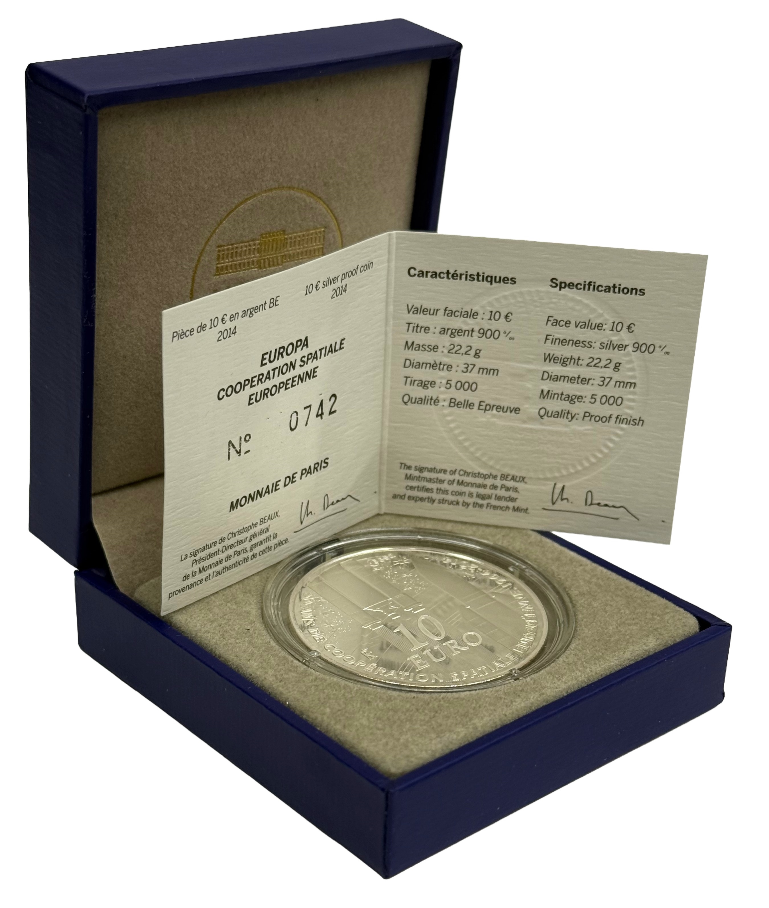 10 евро 2014 года Франция «50 лет Европейскому космическому агентству» — Фото №3