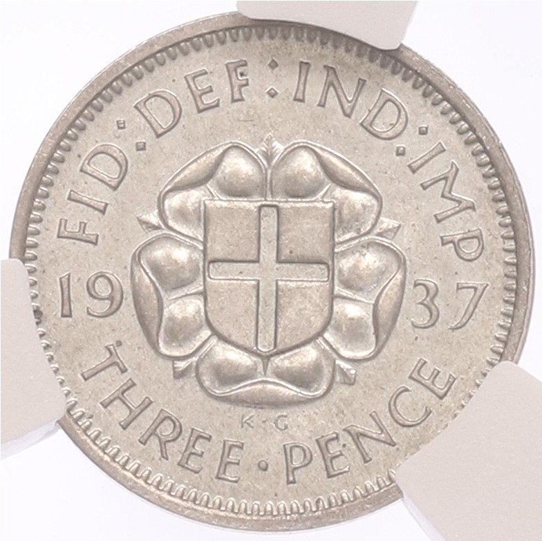 3 пенса 1937 года Великобритания — в слабе CPRC (PF65) — Фото №1