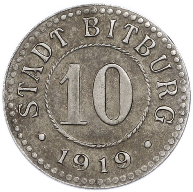 10 пфеннигов 1919 года Германия — город Битбург (Нотгельд) — Фото №2
