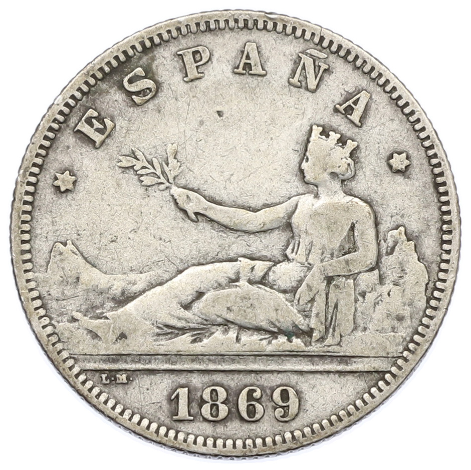 2 песеты 1869 года Испания — Фото №1
