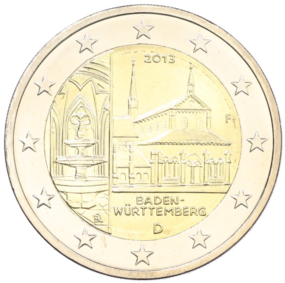 2 евро 2013 года F Германия «Федеральные земли Германии — Баден-Вюртемберг (Монастырь Маульбронн)» — Фото №1