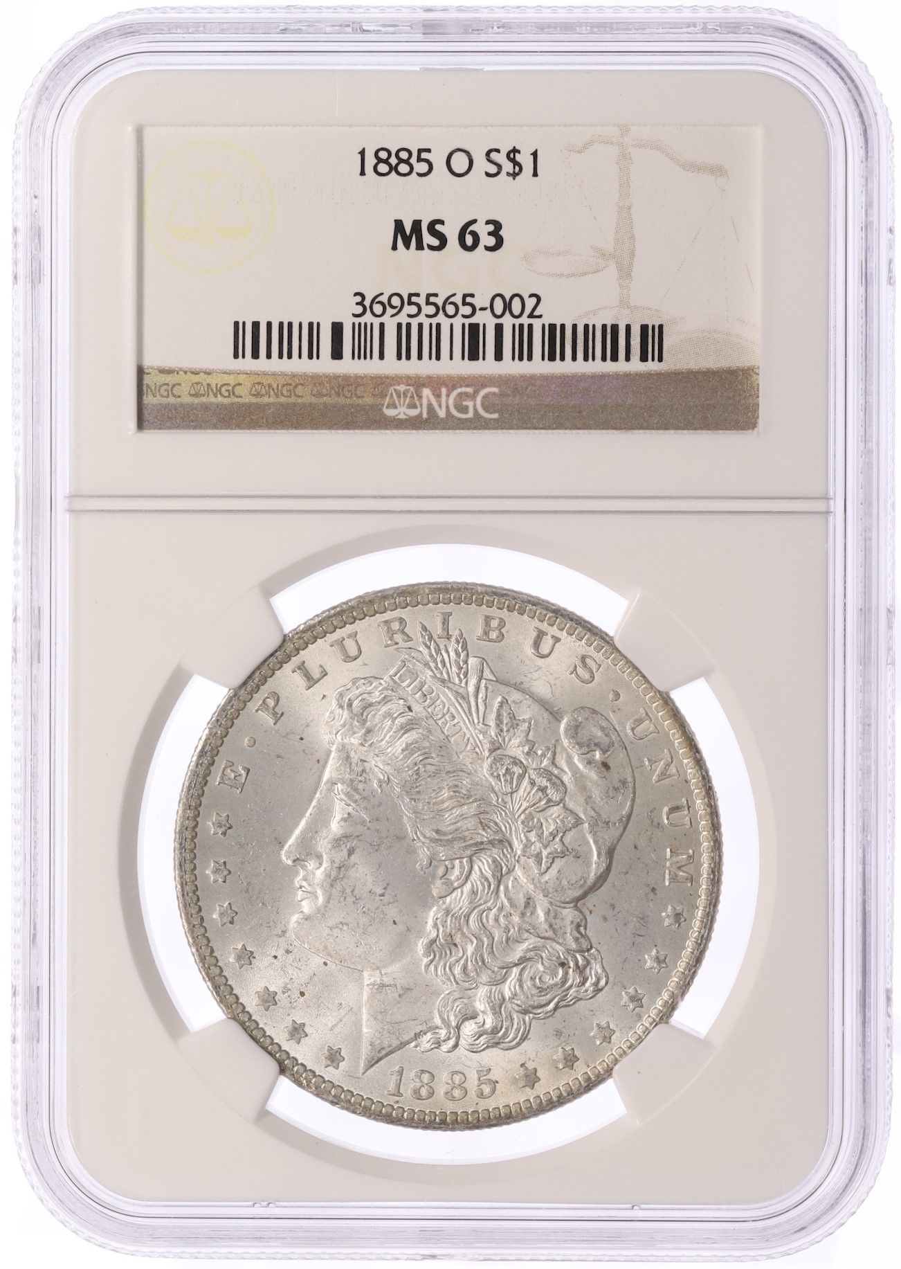 1 доллар 1885 года О США «Доллар Моргана» в слабе NGC (MS63) — Фото №3