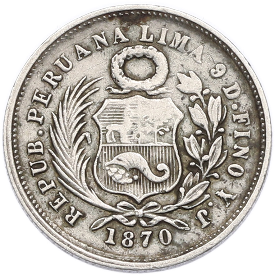 1 динеро 1870 года Перу — Фото №1