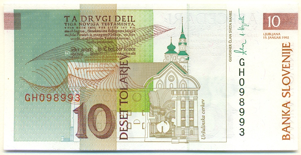 10 толаров 1992 года Словения — Фото №2