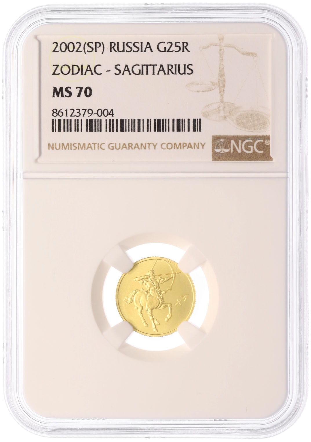25 рублей 2002 года СПМД «Знаки зодиака — Стрелец» в слабе NGC (топ-грейд MS70) — Фото №3