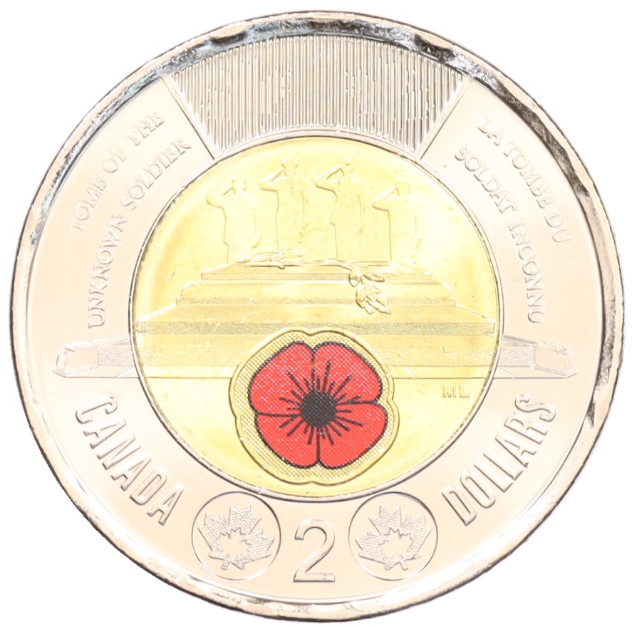 2 доллара 2025 года Канада «Чествование неизвестного солдата Канады» (Цветное покрытие) — Фото №1
