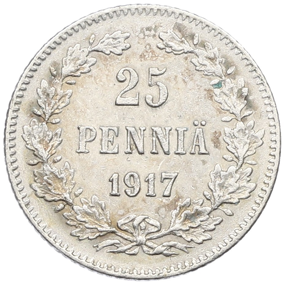 25 пенни 1917 года Русская Финляндия — Орел без корон (Временное правительство) — Фото №1