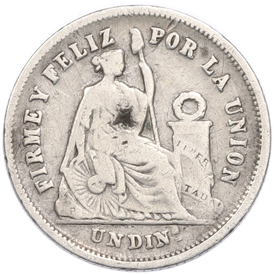 1 динеро 1866 года Перу — Фото №2