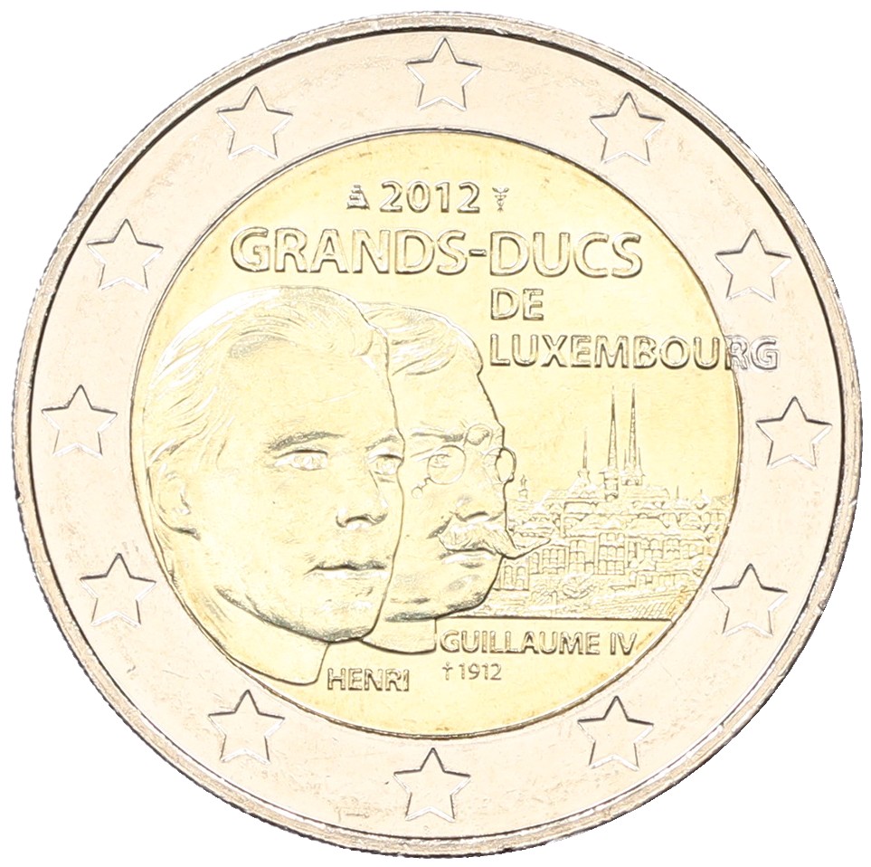 2 евро 2012 года Люксембург «100 лет со дня смерти Великого герцога Люксембургского Вильгельма IV» — Фото №1