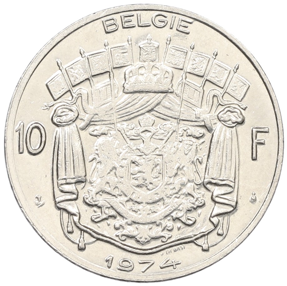 10 франков 1974 года Бельгия — Надпись на фламандском (BELGIE) — Фото №1