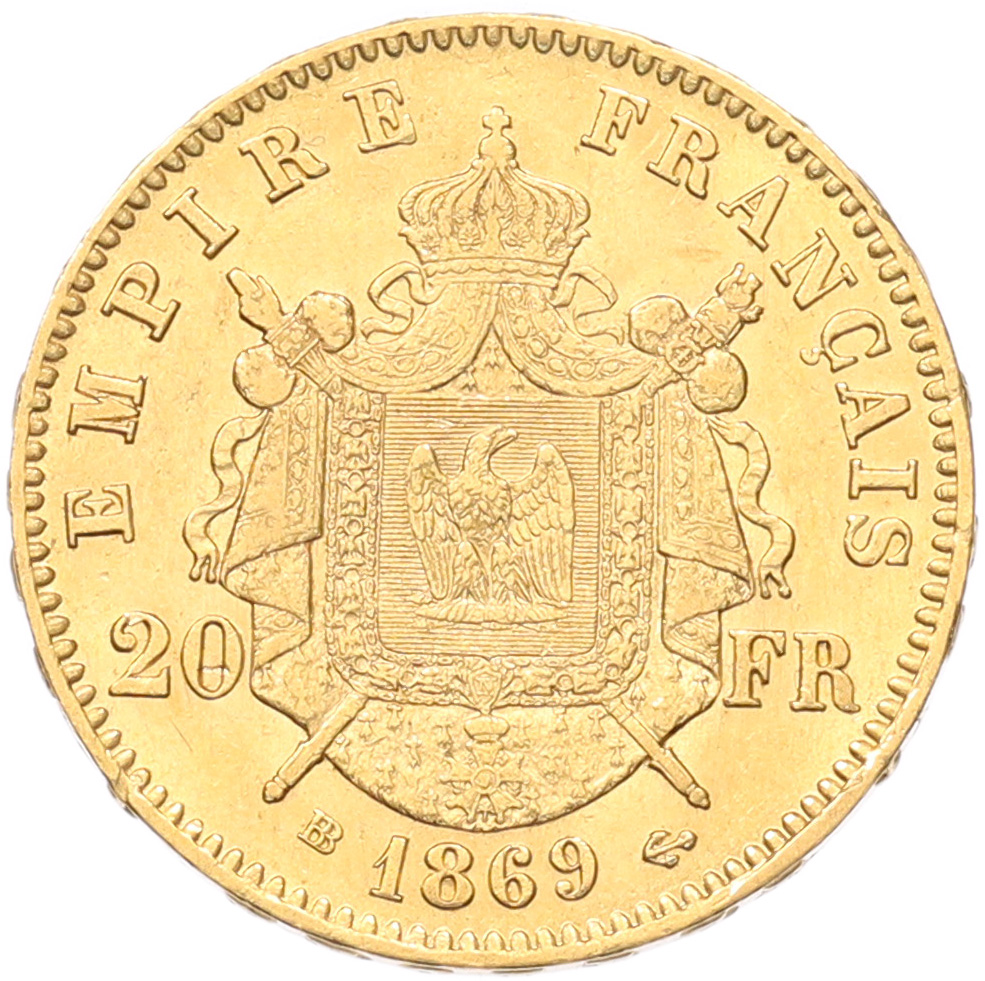 20 франков 1869 года BB Франция — Фото №1