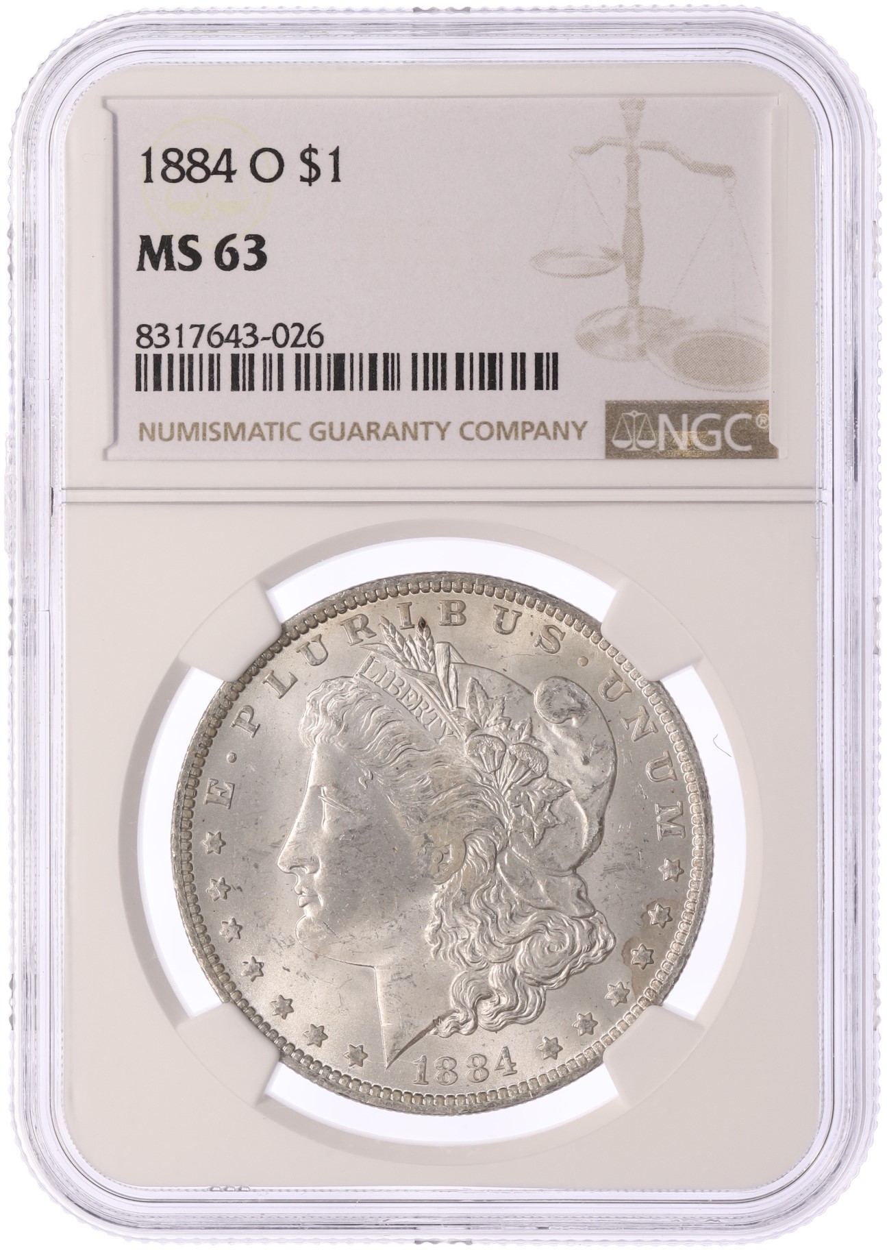 1 доллар 1884 года О США «Доллар Моргана» в слабе NGC (MS63) — Фото №3
