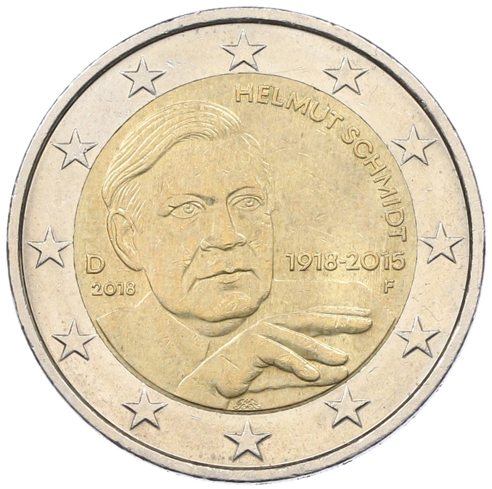 2 евро 2018 года F Германия «100 лет со дня рождения Гельмута Шмидта» — Фото №1