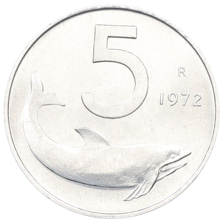 5 лир 1972 года Италия — Фото №1