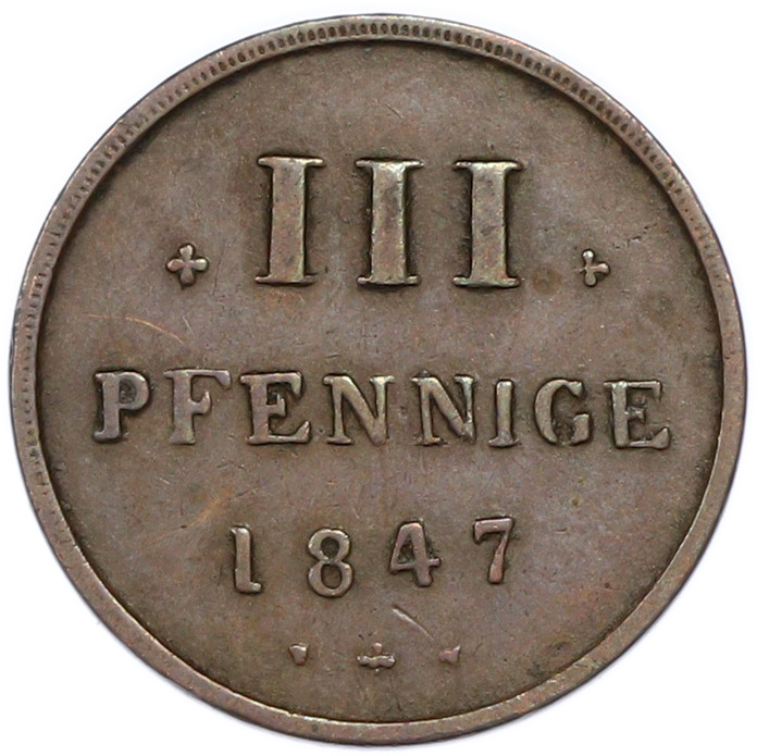 3 пфеннига 1847 года Мекленбург-Стрелиц — Фото №1