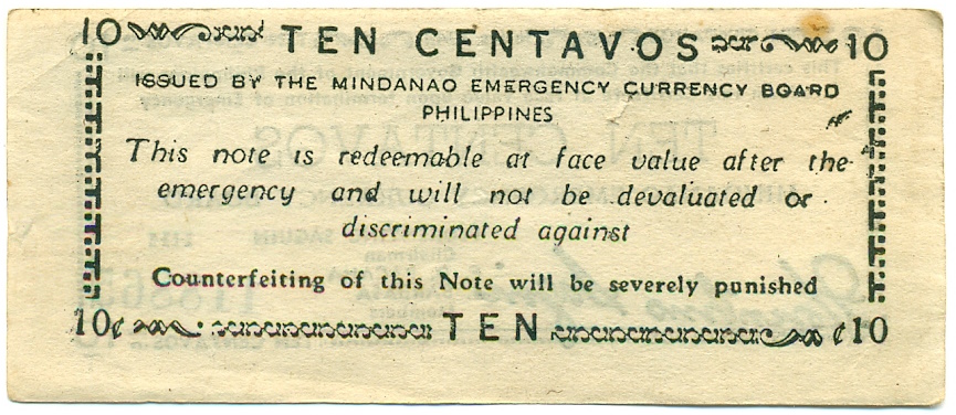 10 сентаво 1943 года Филиппины — провинция Минданао — Фото №2