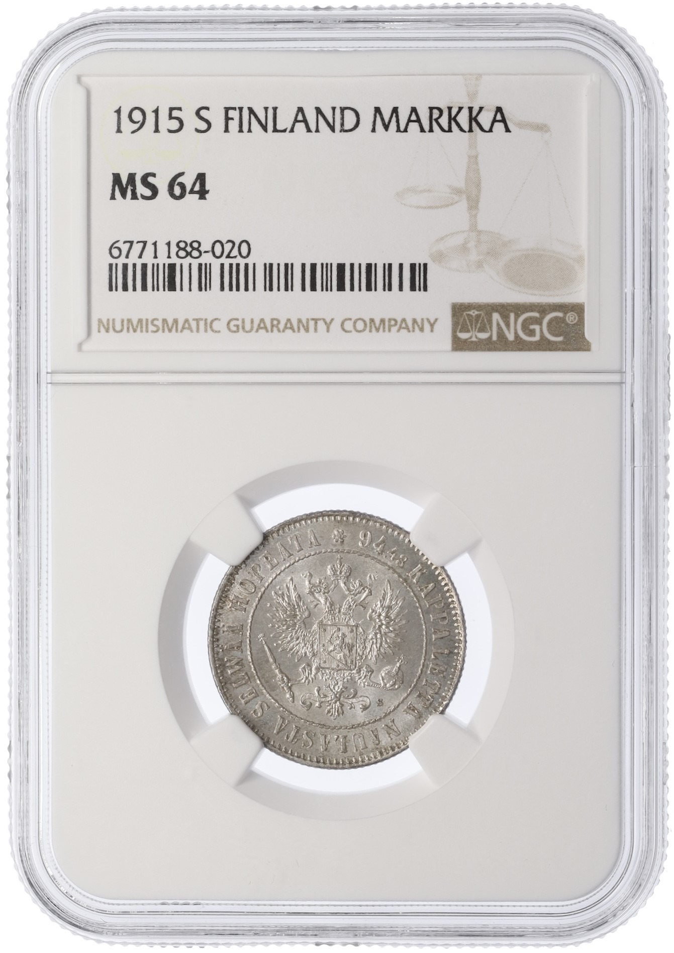 1 марка 1915 года Русская Финляндия — в слабе NGC (MS64) — Фото №3