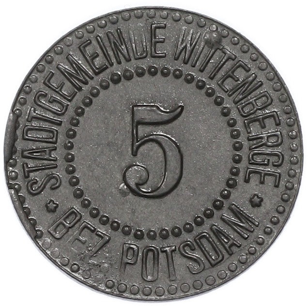 5 пфеннигов 1917 года Германия — община Виттенберге (Нотгельд) — Фото №2