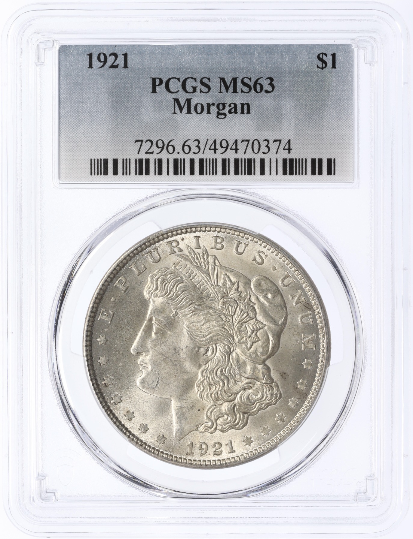 1 доллар 1921 года США «Доллар Моргана» в слабе PCGS (MS63) — Фото №3