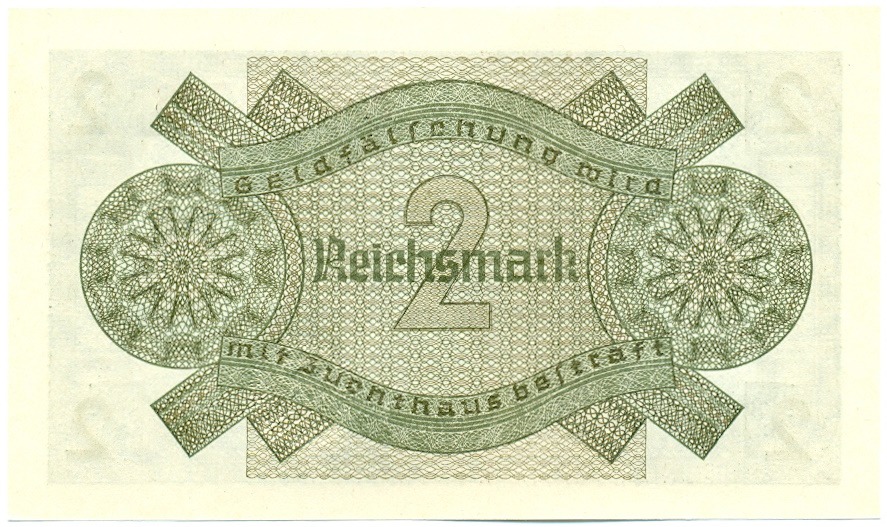 2 рейхсмарки 1940 года Германия (Для оккупированных территорий) — Фото №2
