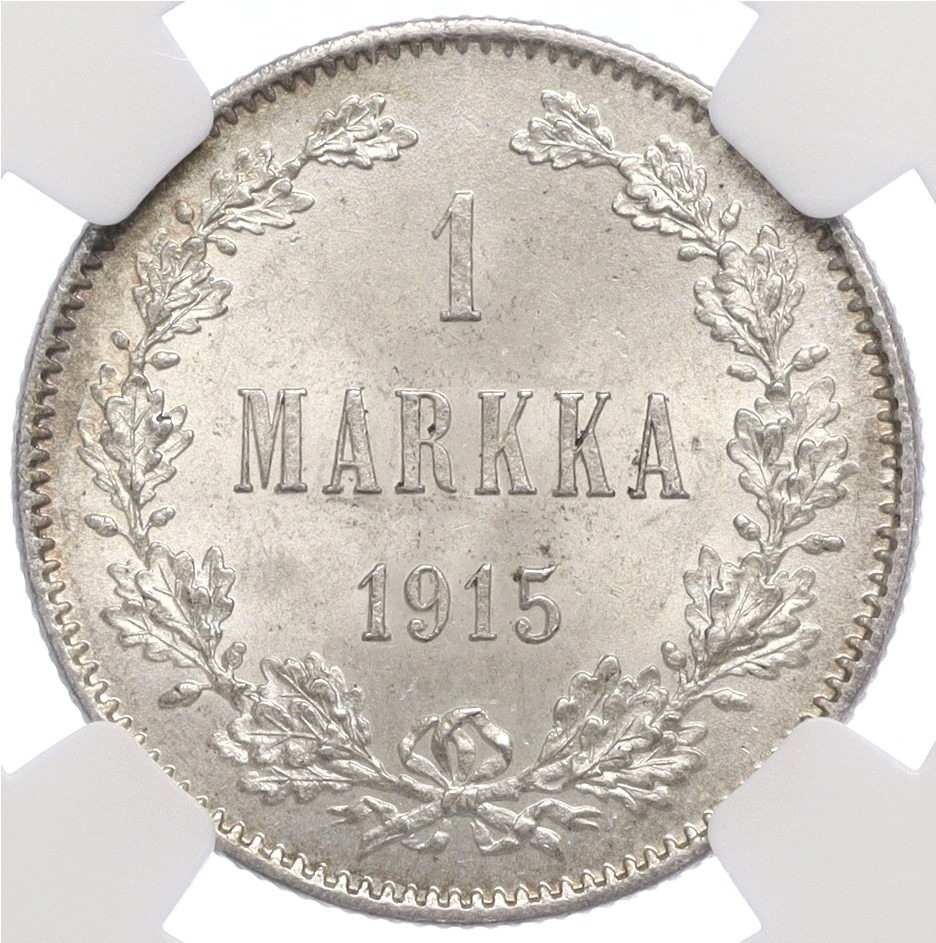 1 марка 1915 года Русская Финляндия — в слабе NGC (MS65) — Фото №1