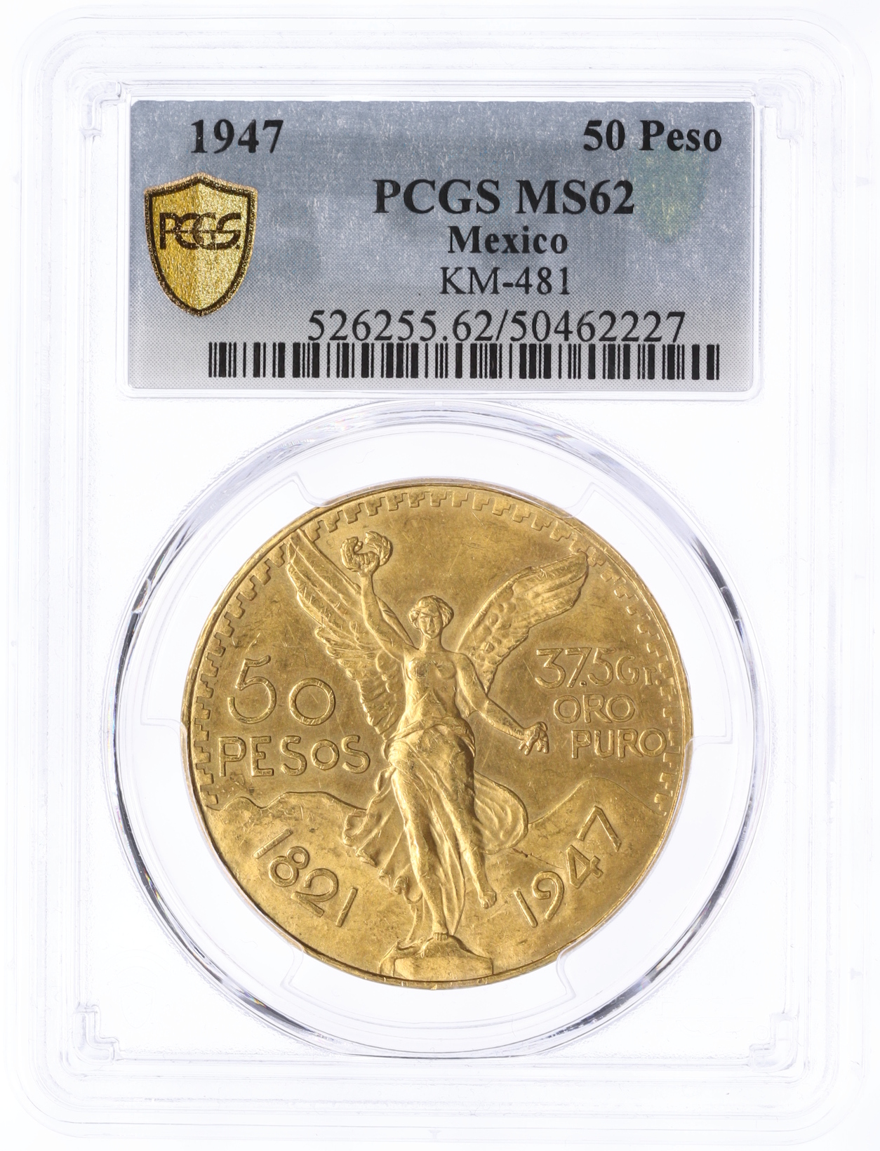 50 песо 1947 года Мексика — в слабе PCGS (MS62) — Фото №3