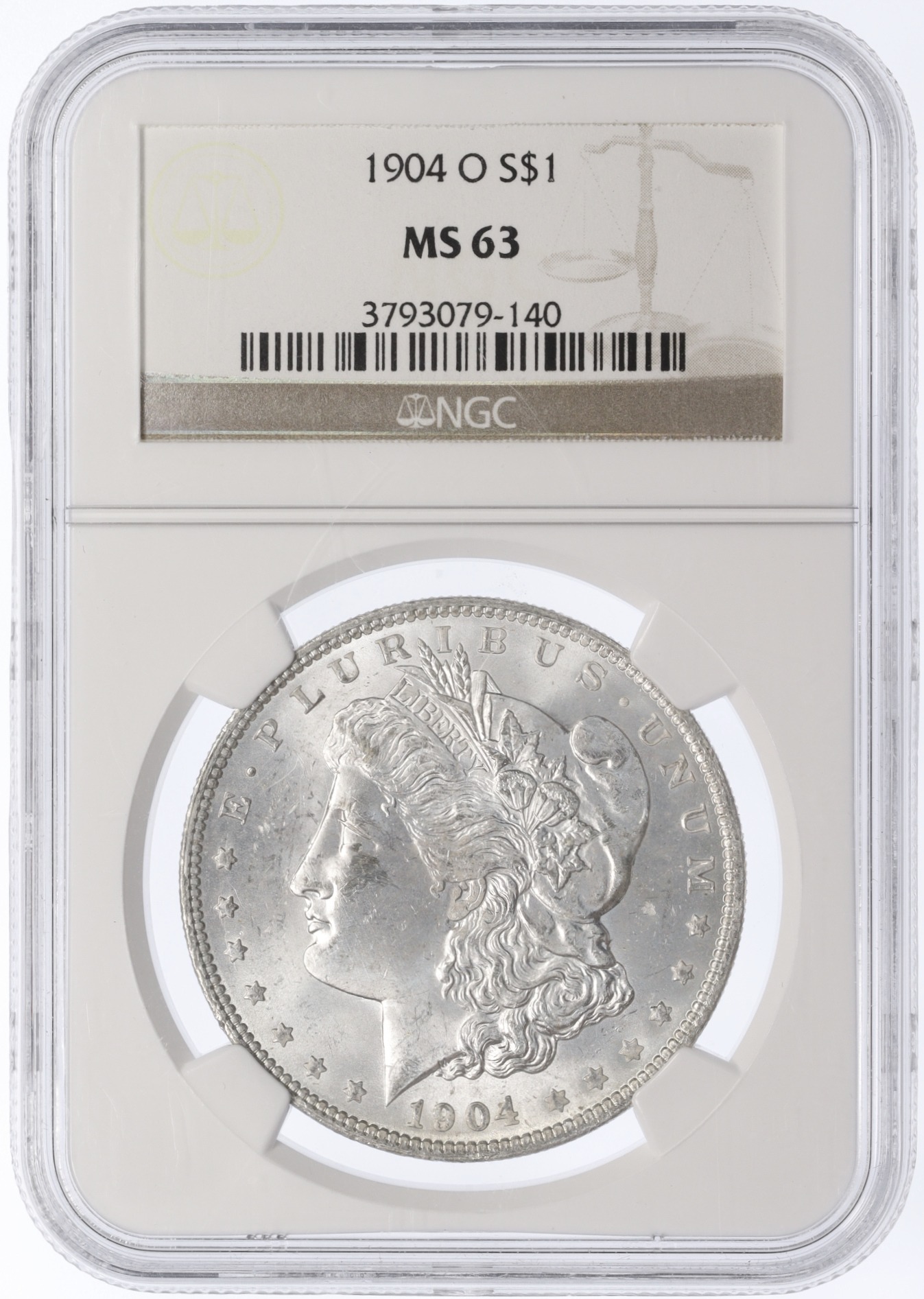 1 доллар 1904 года О США «Доллар Моргана» в слабе NGC (MS63) — Фото №3