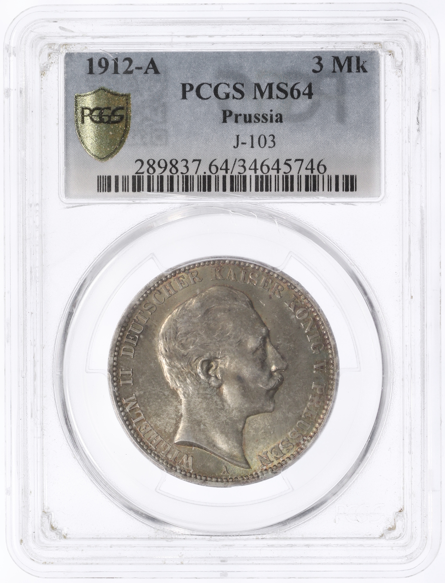 3 марки 1912 года Германия (Пруссия) в слабе PCGS (MS64) — Фото №3