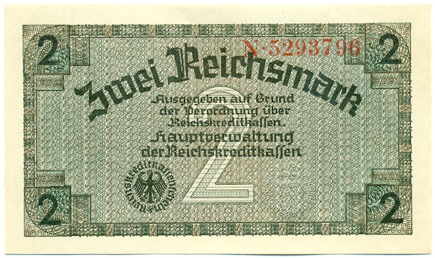 2 рейхсмарки 1940 года Германия (Для оккупированных территорий) — Фото №1