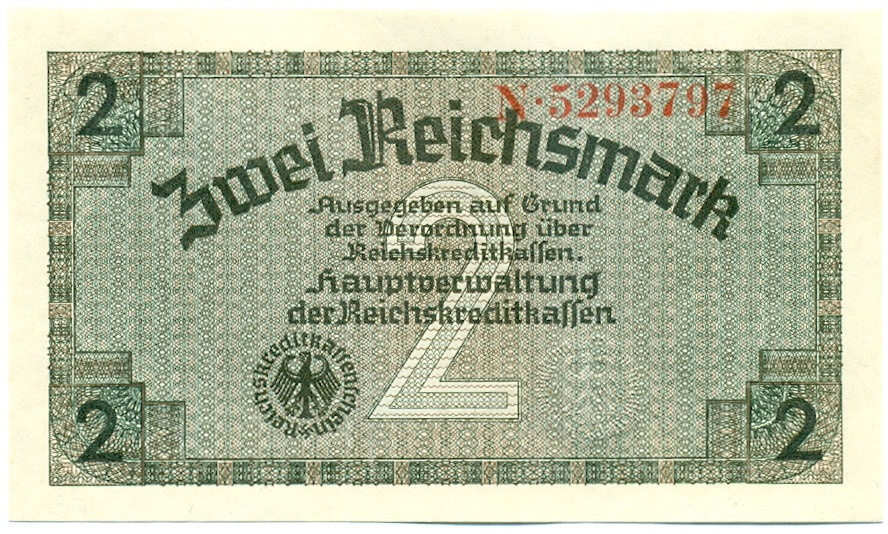 2 рейхсмарки 1940 года Германия (Для оккупированных территорий) — Фото №1
