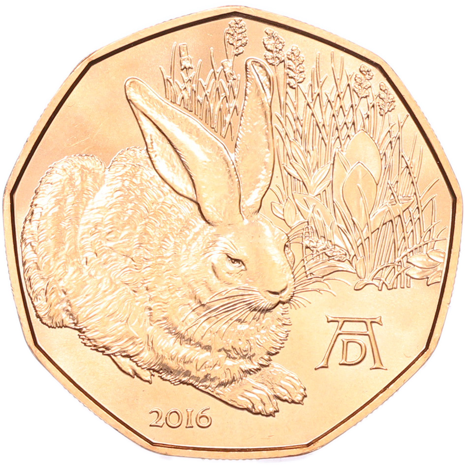 5 евро 2016 года Австрия «Альбрехт Дюрер — Заяц» — Фото №1