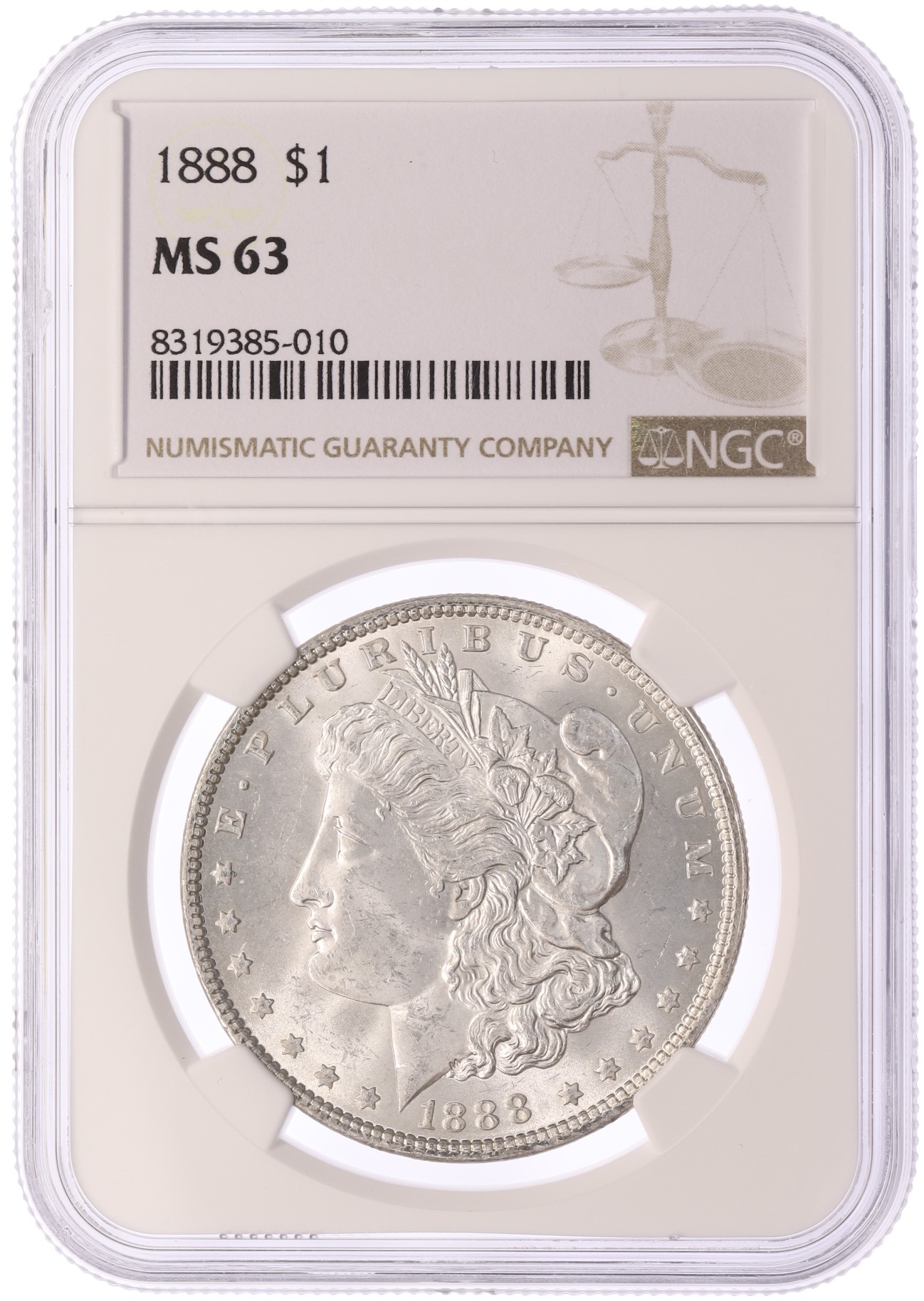 1 доллар 1888 года США «Доллар Моргана» в слабе NGC (MS63) — Фото №3