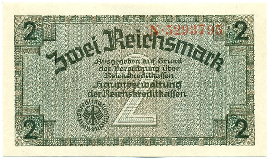 2 рейхсмарки 1940 года Германия (Для оккупированных территорий) — Фото №1