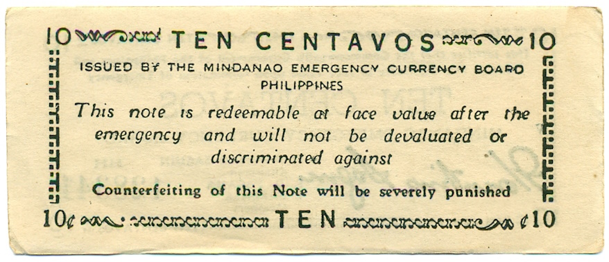 10 сентаво 1943 года Филиппины — провинция Минданао — Фото №2