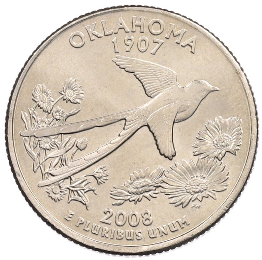 1/4 доллара (25 центов) 2008 года P США «Штаты и территории — Оклахома» — Фото №1