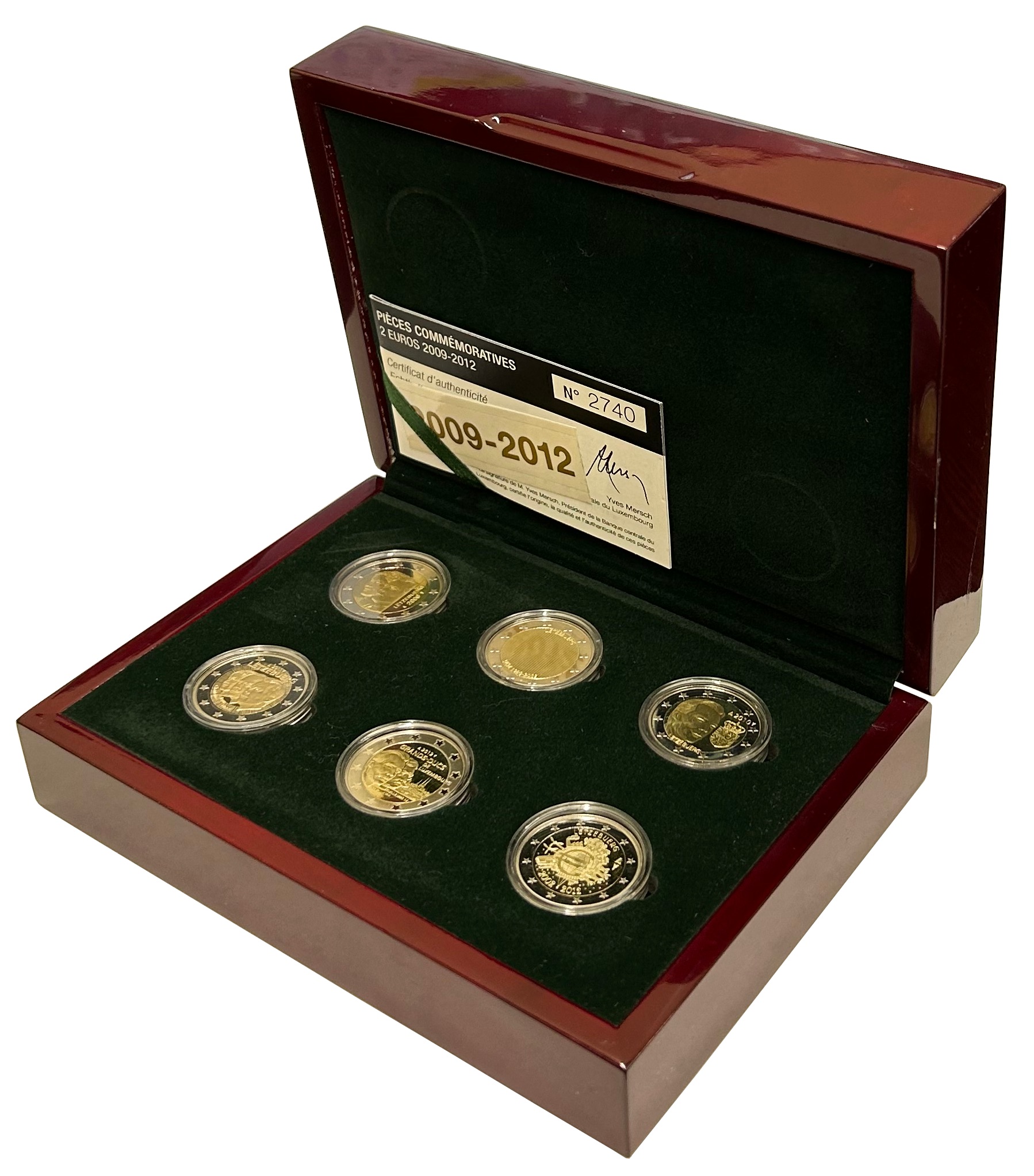 Набор из 6 юбилейных монет 2 евро 2009-2012 года Люксембург (Proof) — Фото №3