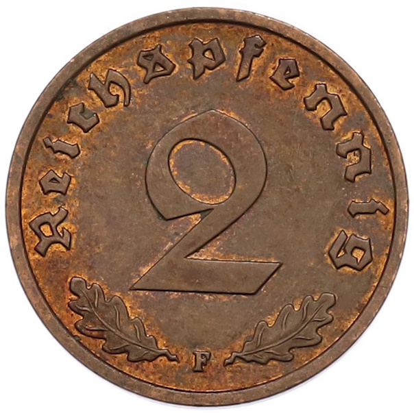 2 рейхспфеннига 1939 года F Германия — Фото №2